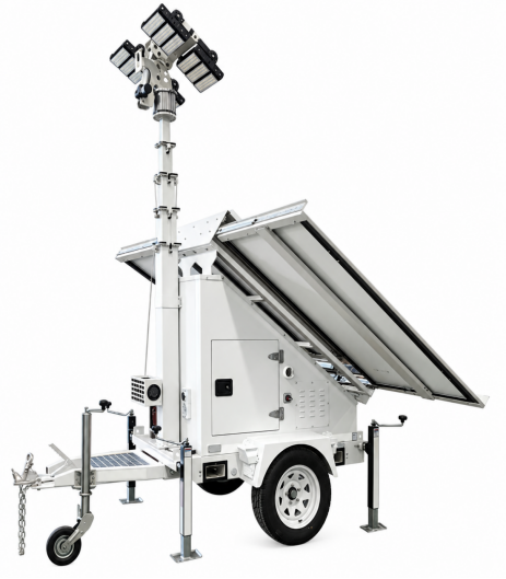 LUMTA towable solar lighting tower with LED floodlights and solar panels