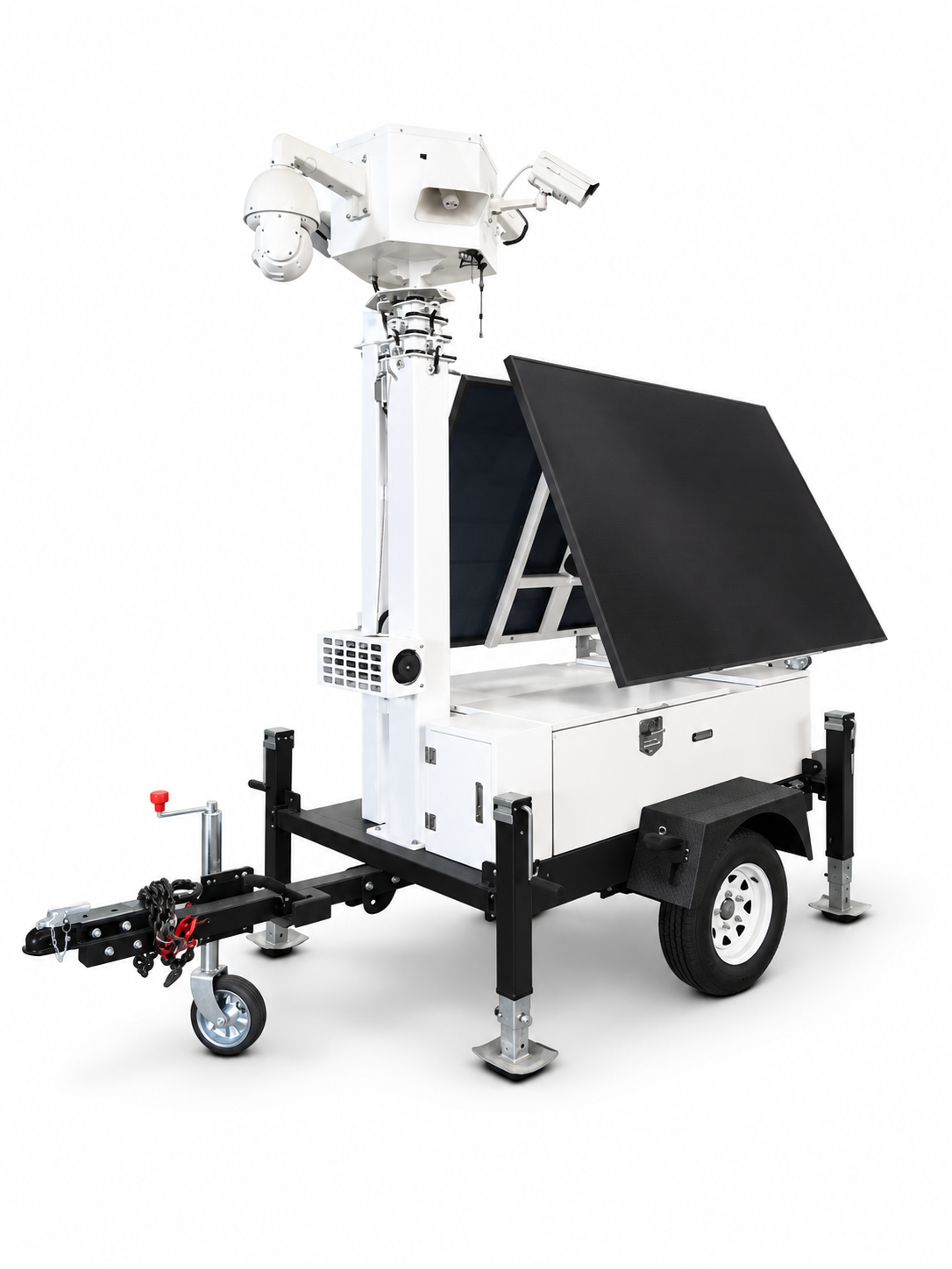 S673 solar mobile surveillance trailer with solar panels and mast